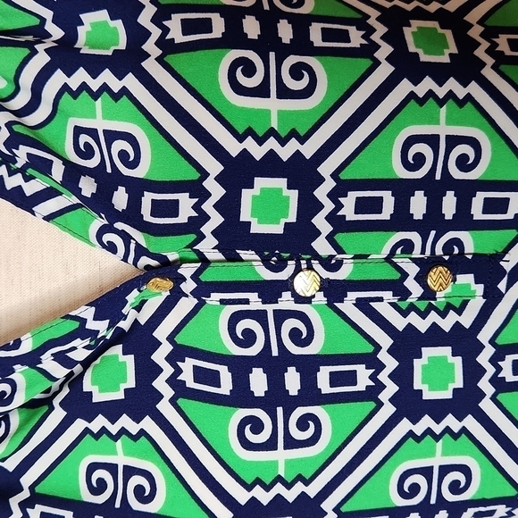 Macbeth Collection by Margaret Josephs Navy/Green/White Blouse Size S - Picture 3 of 12